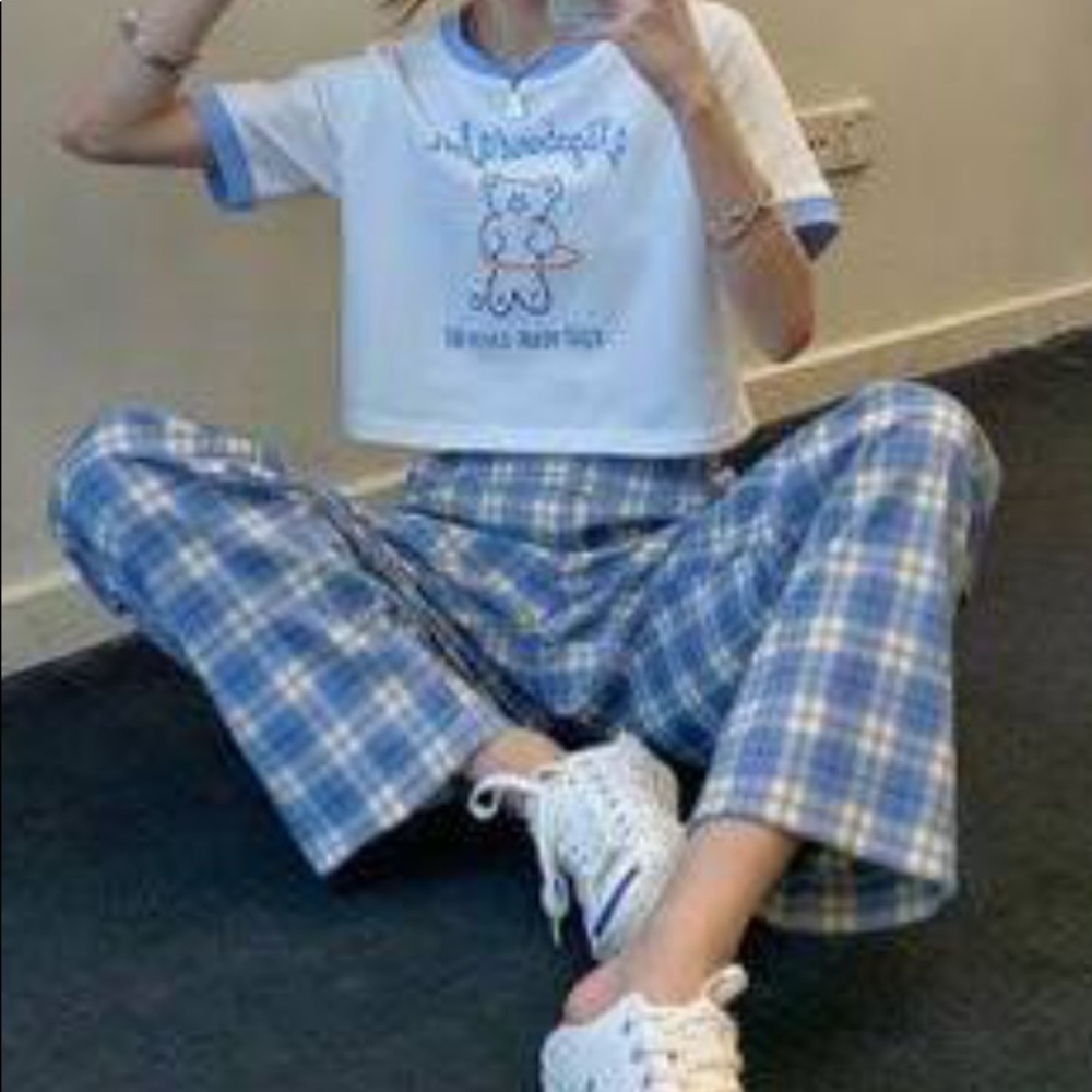 blue plaid pants